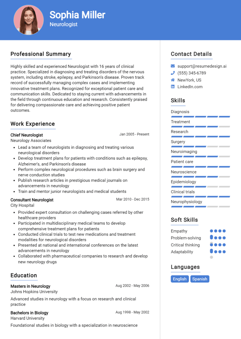 35 Neurologist Resume Examples And Templates for 2025: Expert Tips