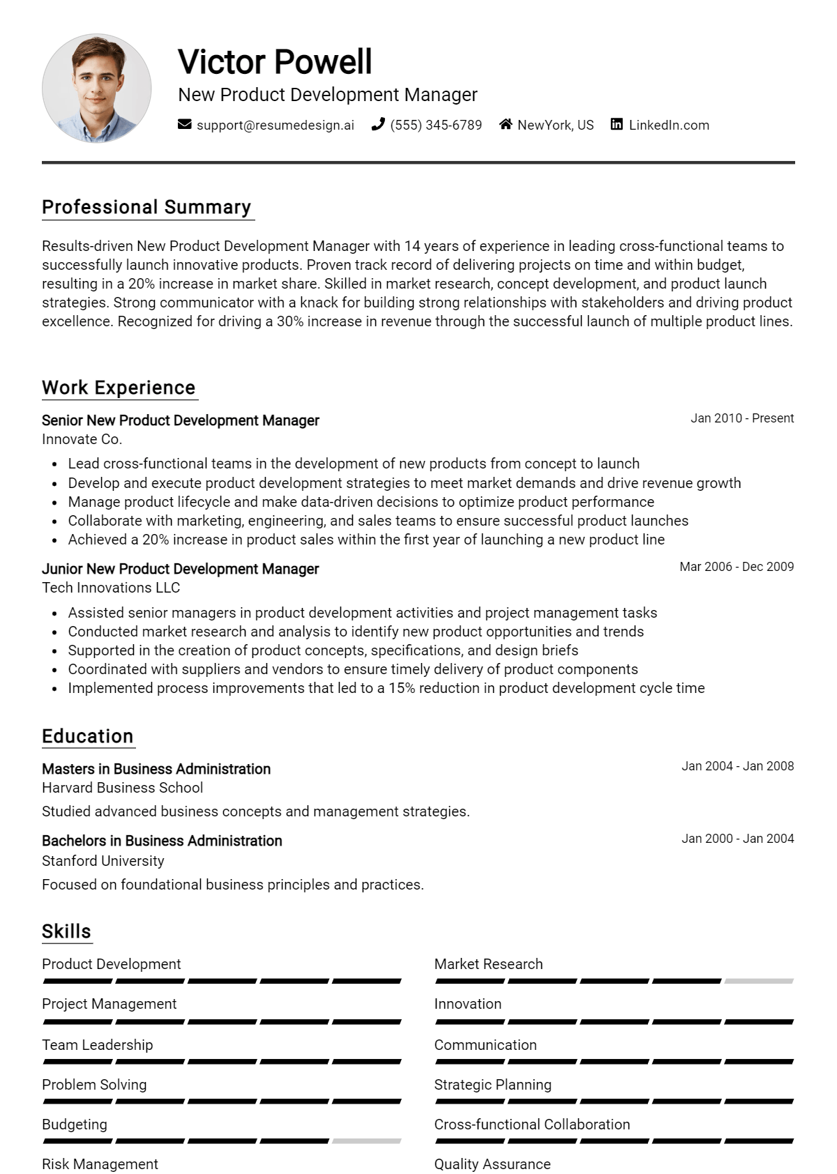 New Product Development Manager Resume Example