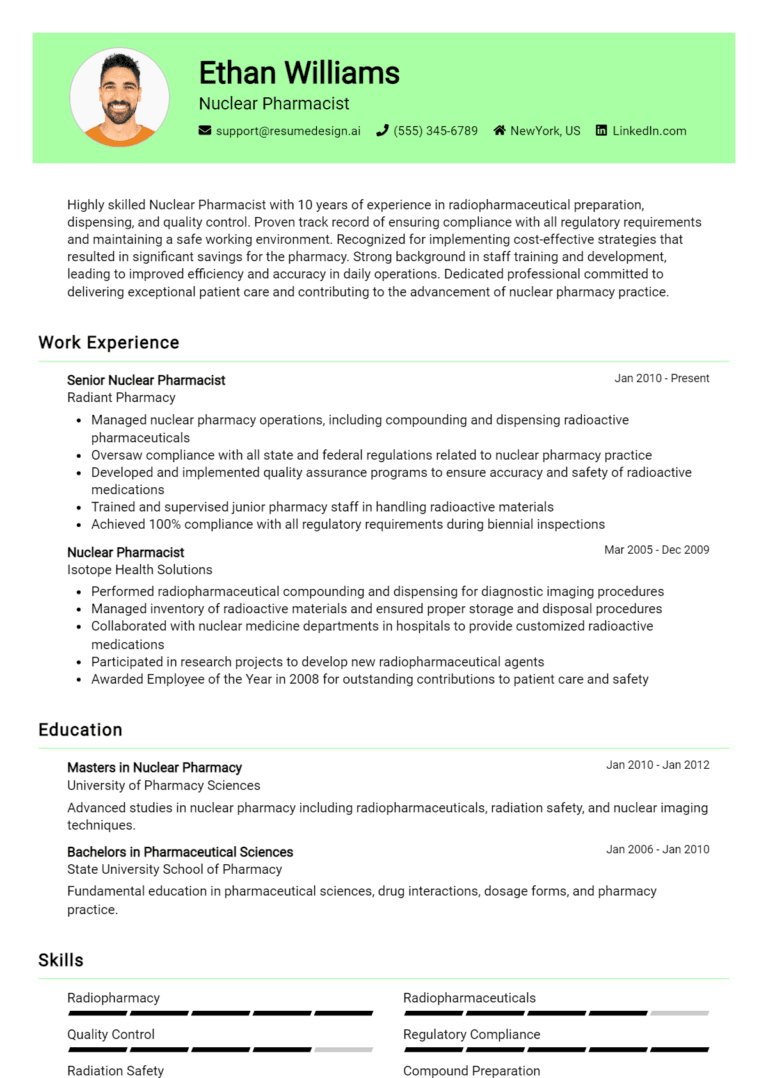 14 Nuclear Pharmacist Resume Examples And Templates for 2025