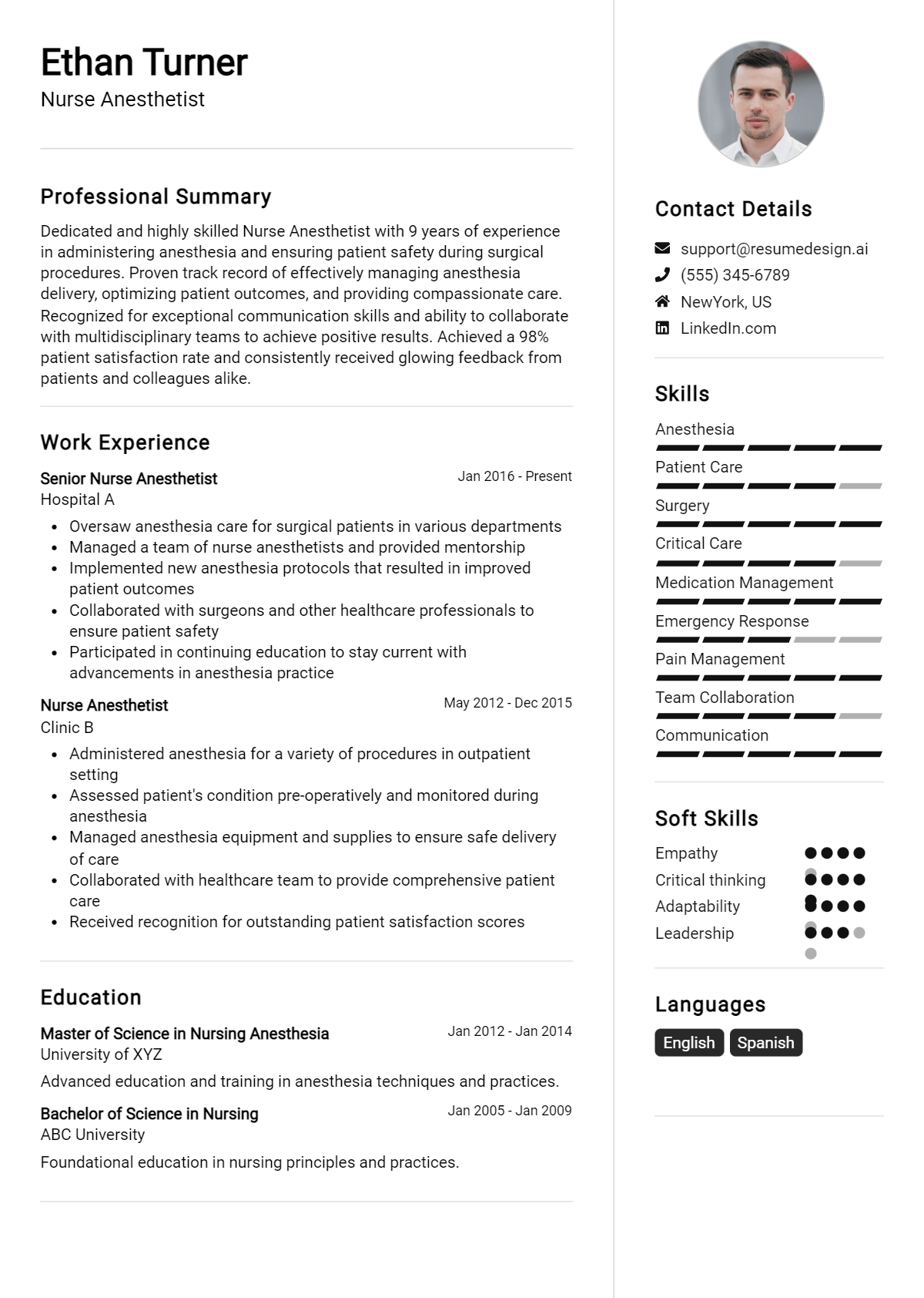 Nurse Anesthetist Resume Example