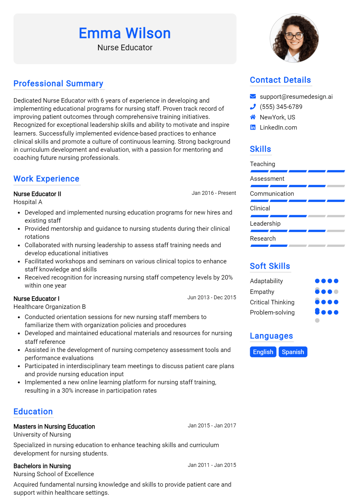 Nurse Educator Resume Example