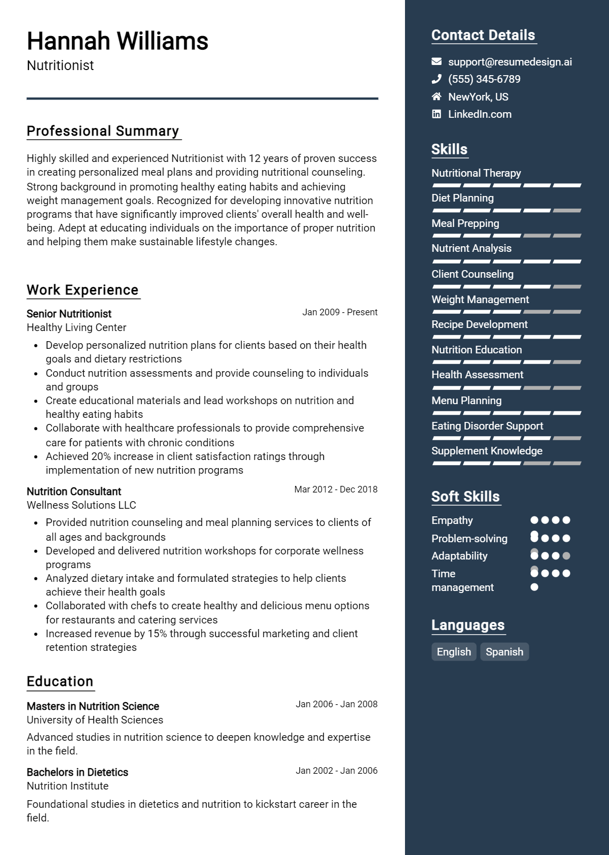 Nutritionist Resume Example