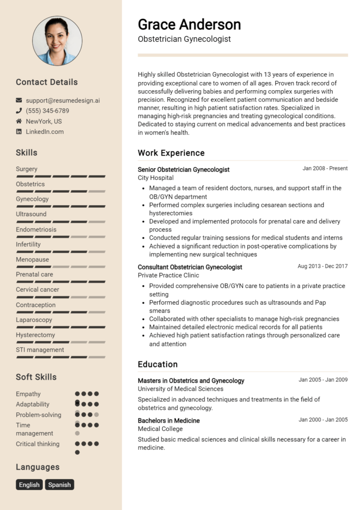 Obstetrician Gynecologist Resume Example