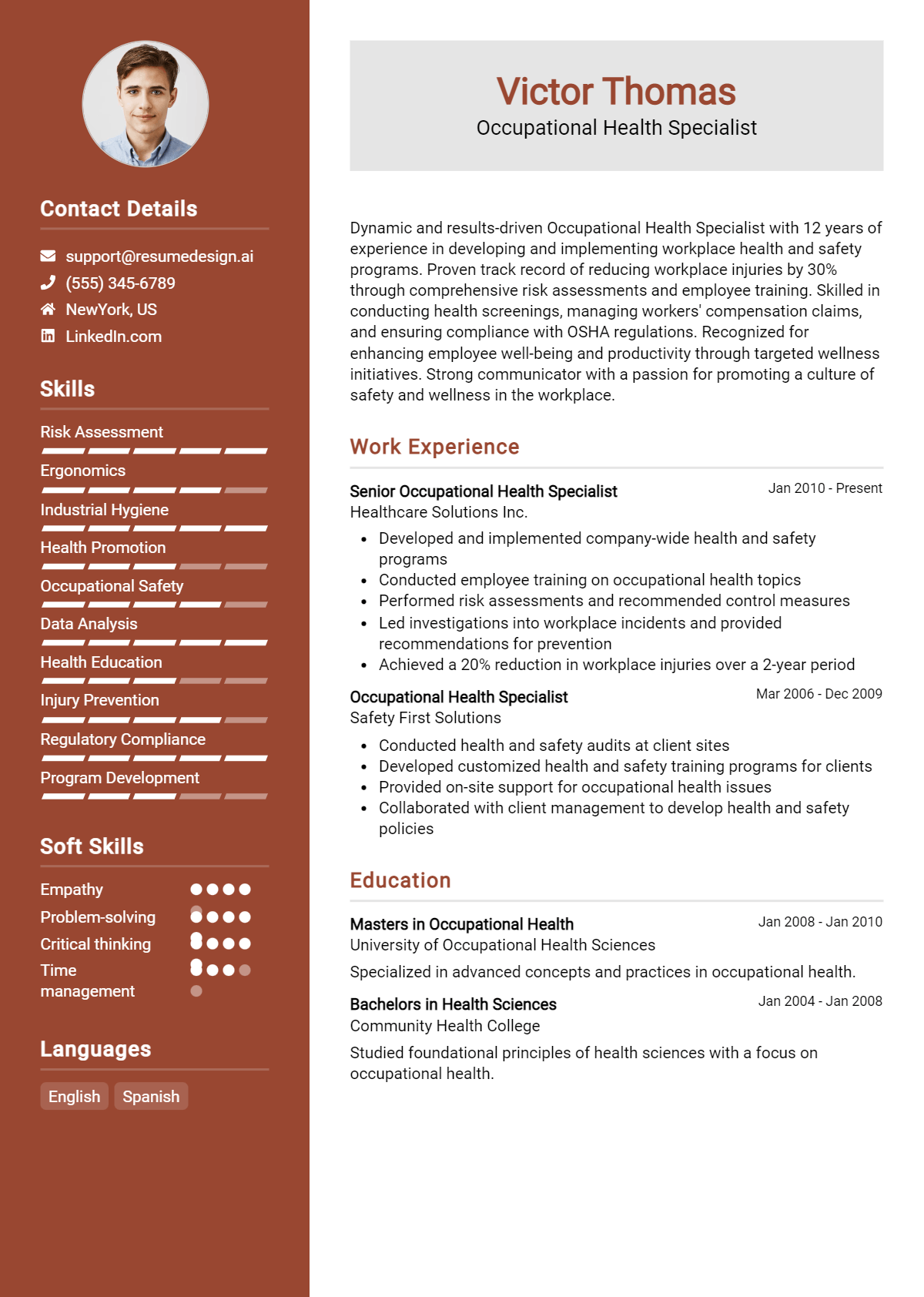 Occupational Health Specialist Resume Example