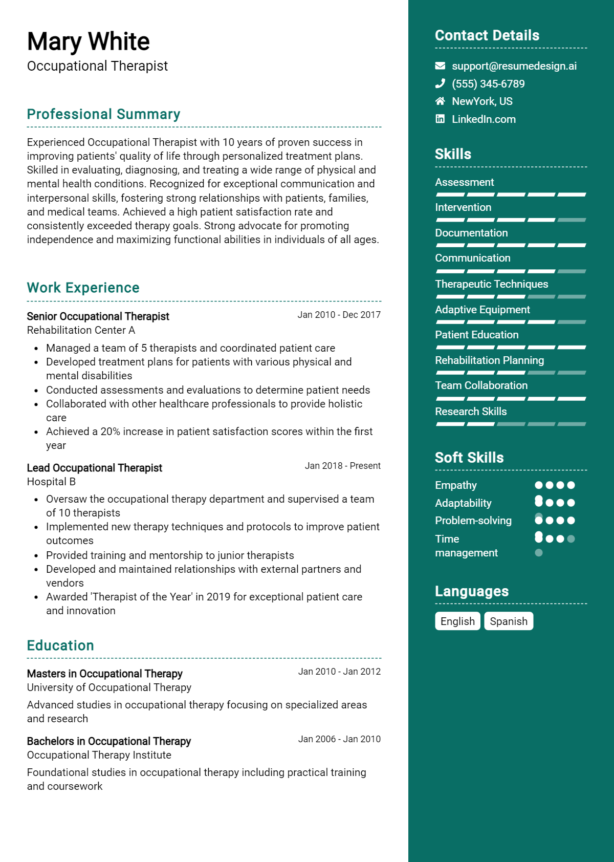 Occupational Therapist Resume Example