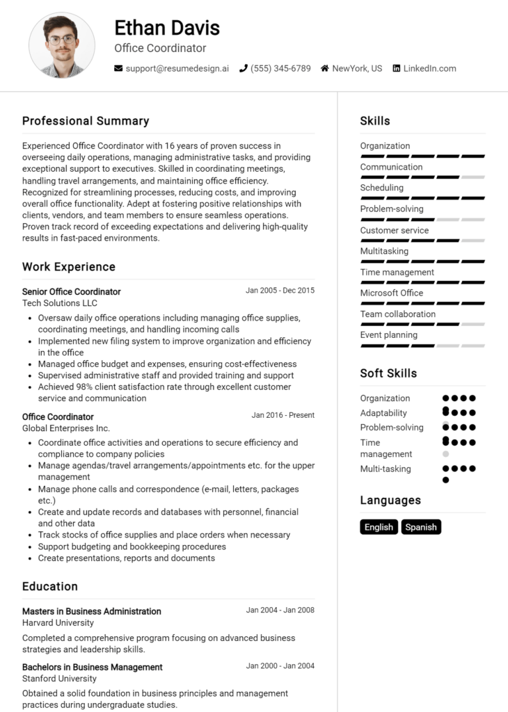 Office Coordinator Resume Example