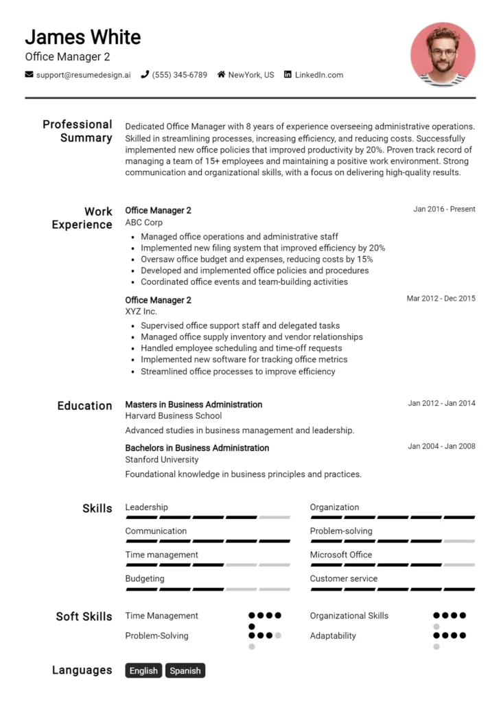 Office Manager 2 Resume Example
