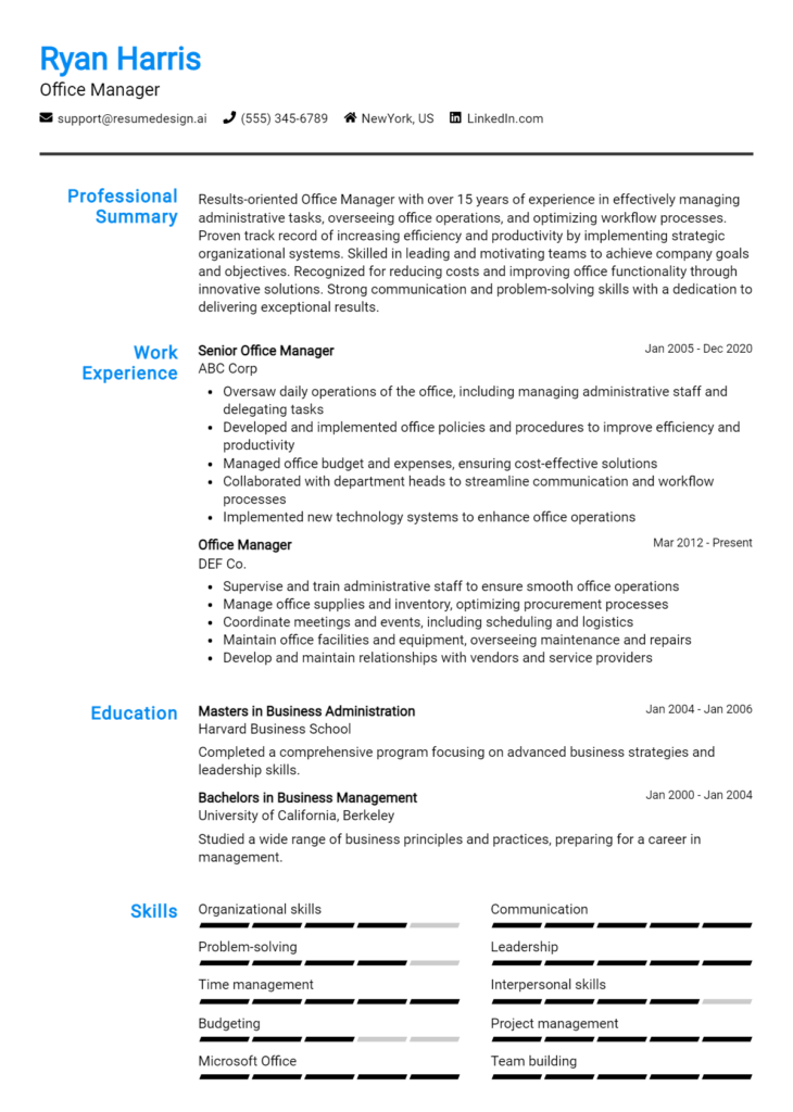 Office Manager Resume Example