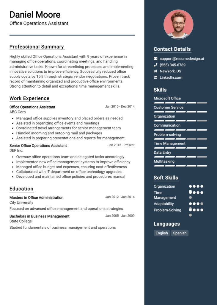 Office Operations Assistant Resume Example