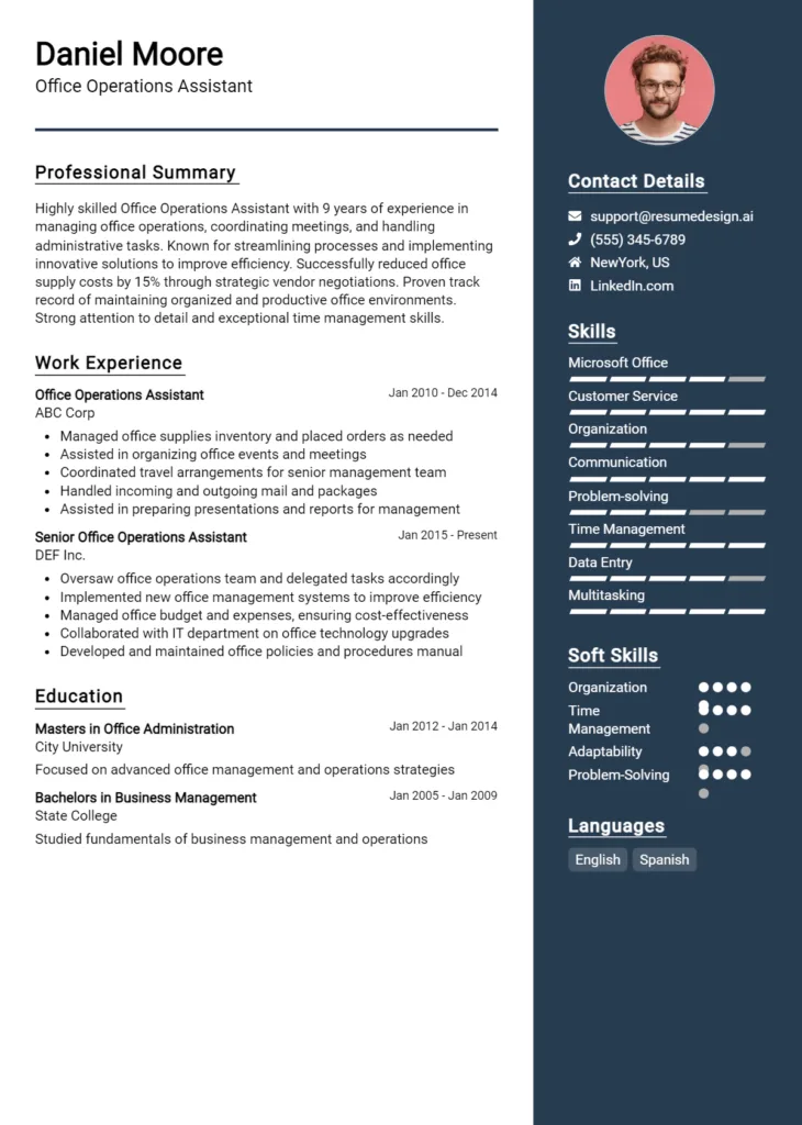 Office Operations Assistant Resume Example