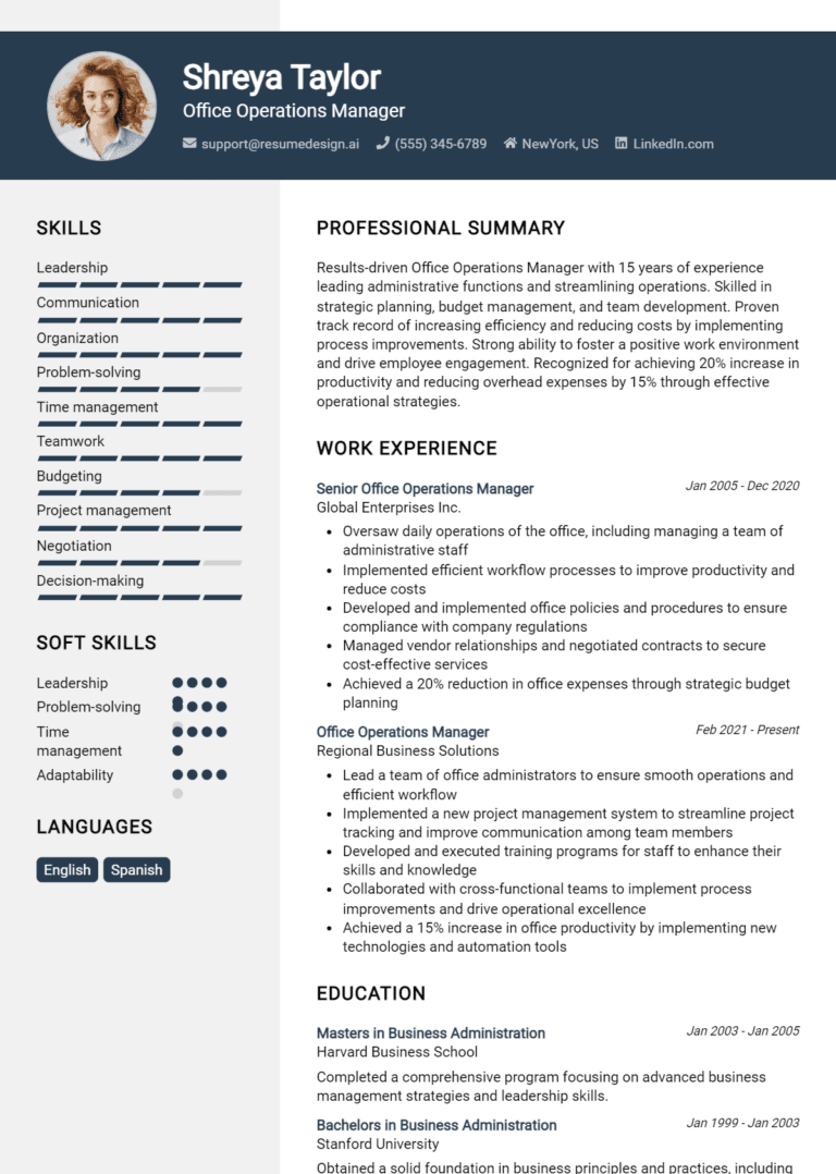 15 Office Operations Manager Resume Examples And Templates for 2025 [Guide]