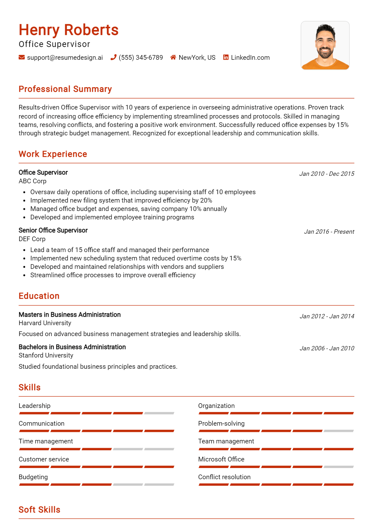 Office Supervisor Resume Example