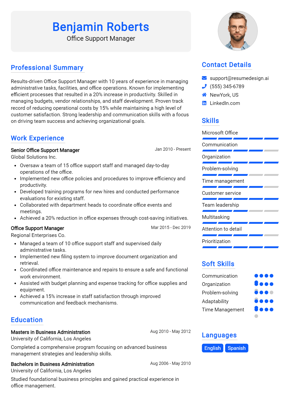 Office Support Manager Resume Example