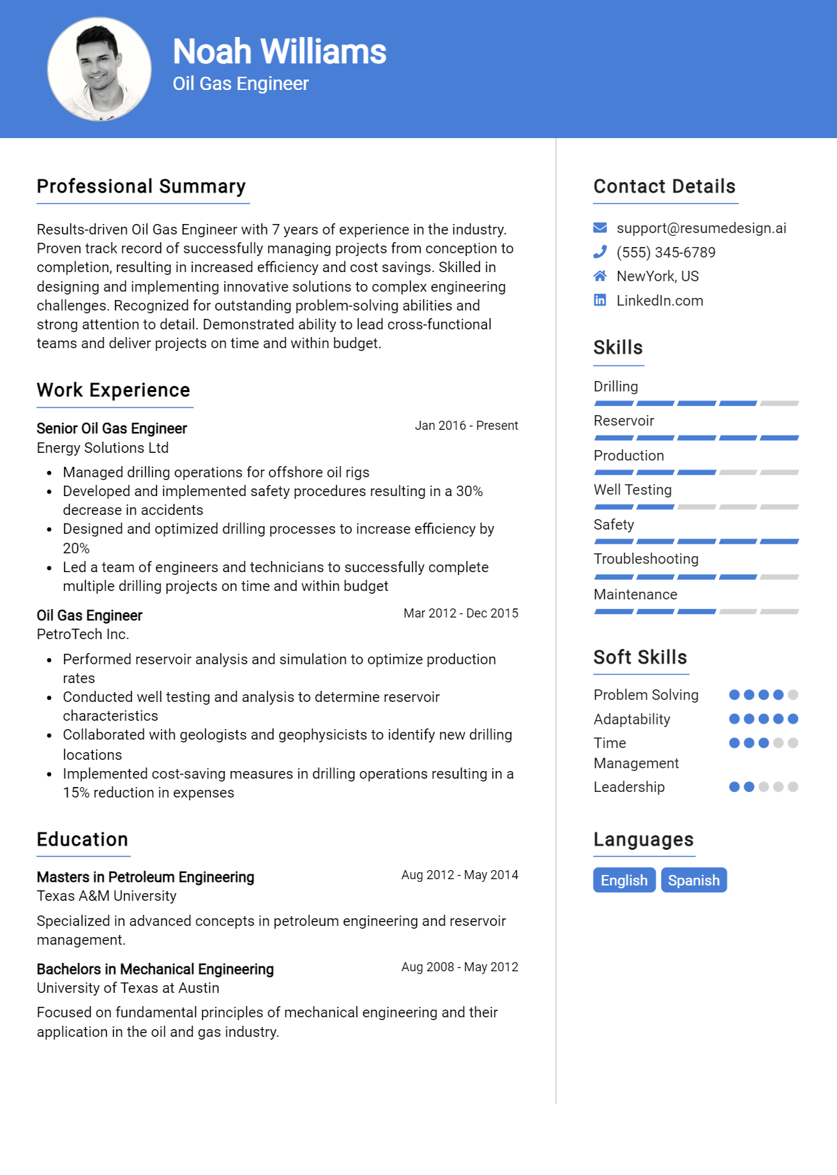 Oil Gas Engineer Resume Example