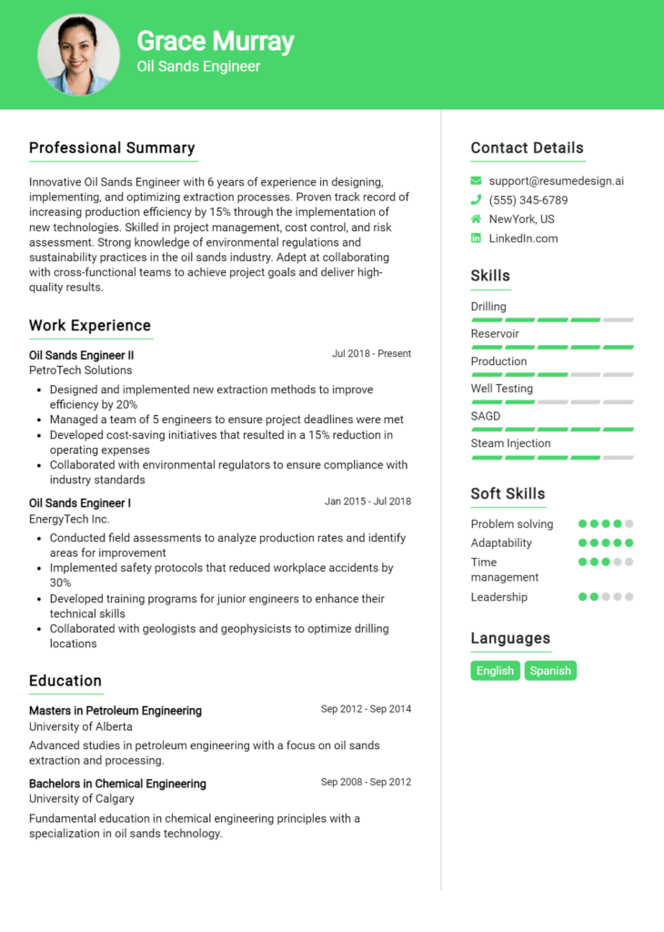 Oil Sands Engineer Resume Example