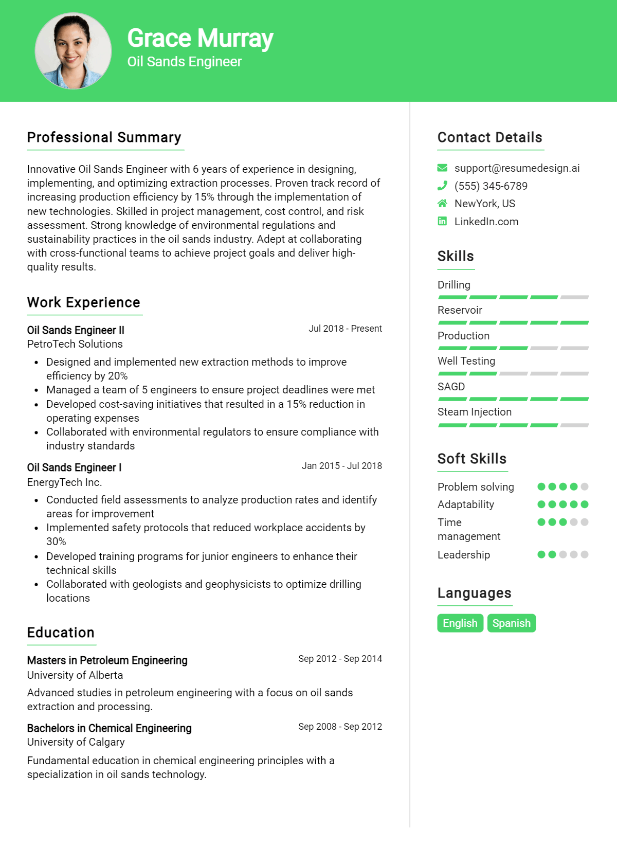 Oil Sands Engineer Resume Example