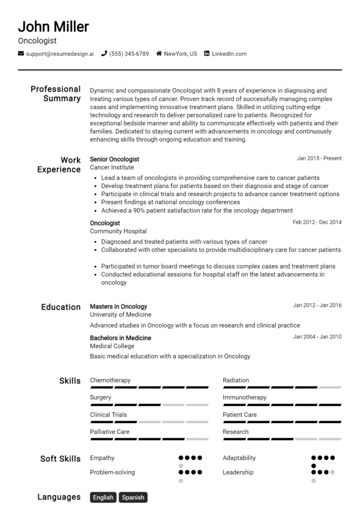 Oncologist Resume Example