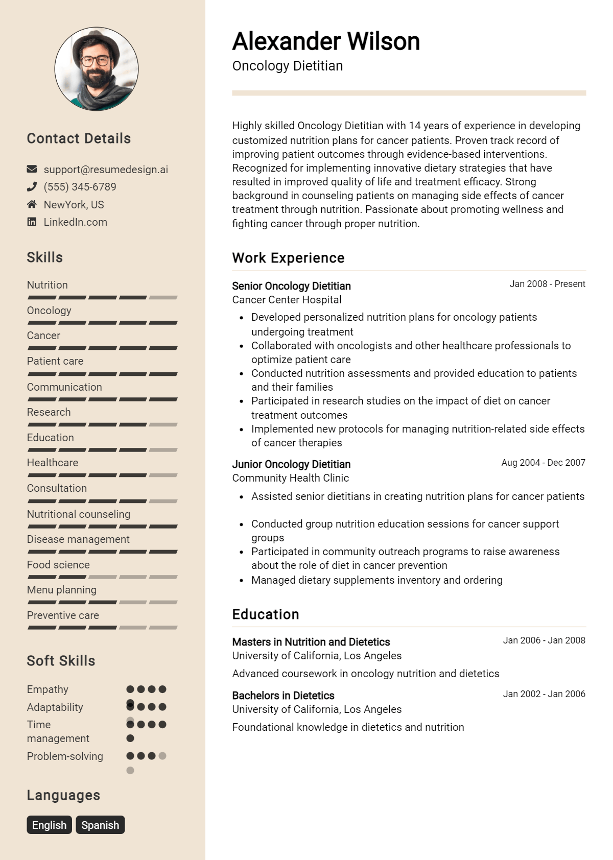 Oncology Dietitian Resume Example