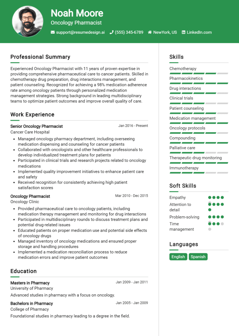 14 Oncology Pharmacist Resume Examples And Templates for 2025: Expert Tips