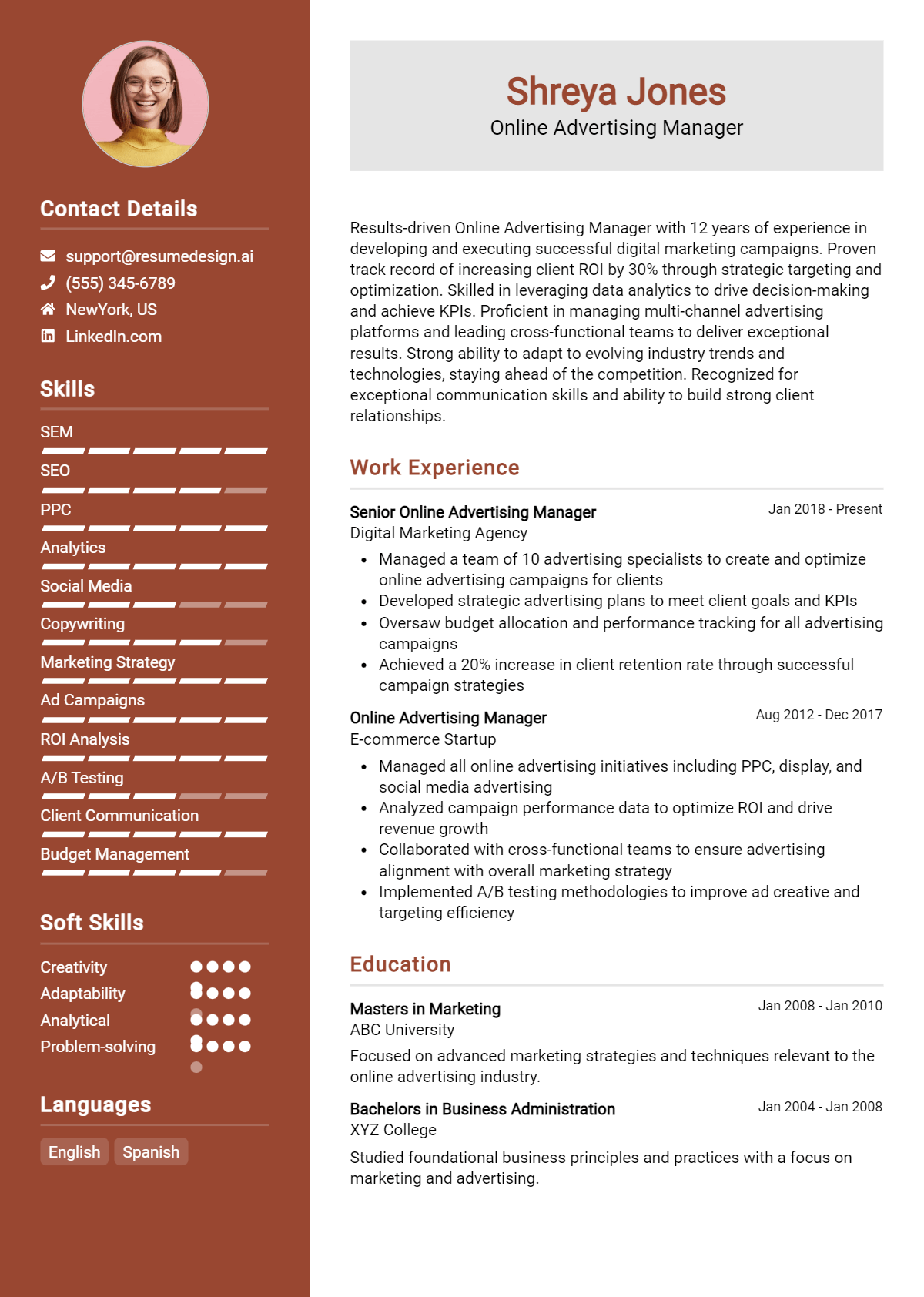 Online Advertising Manager Resume Example