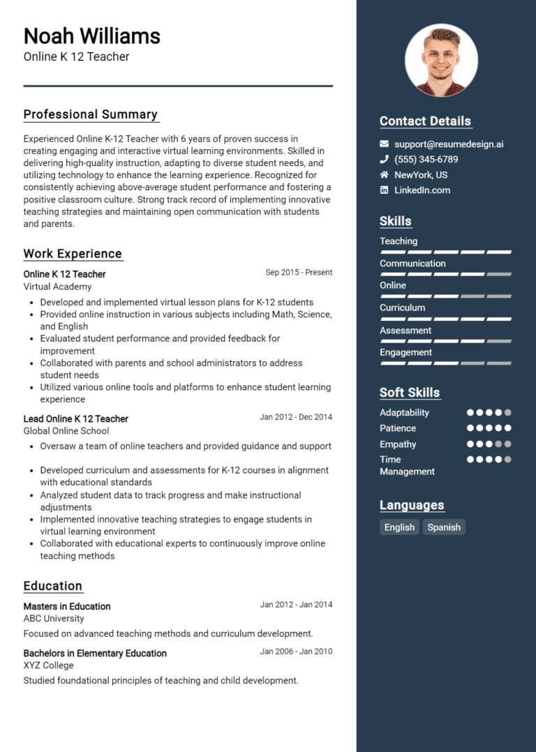 9 Online K-12 Teacher Resume Examples And Templates for 2025: Expert Tips