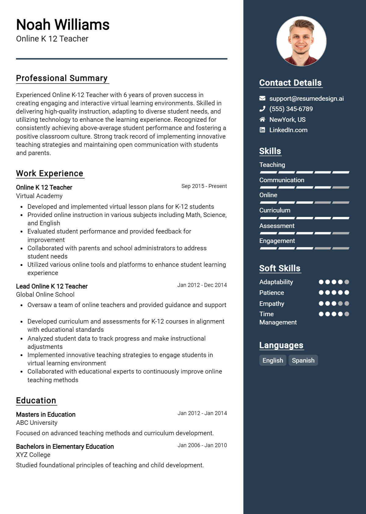 Online K 12 Teacher Resume Example