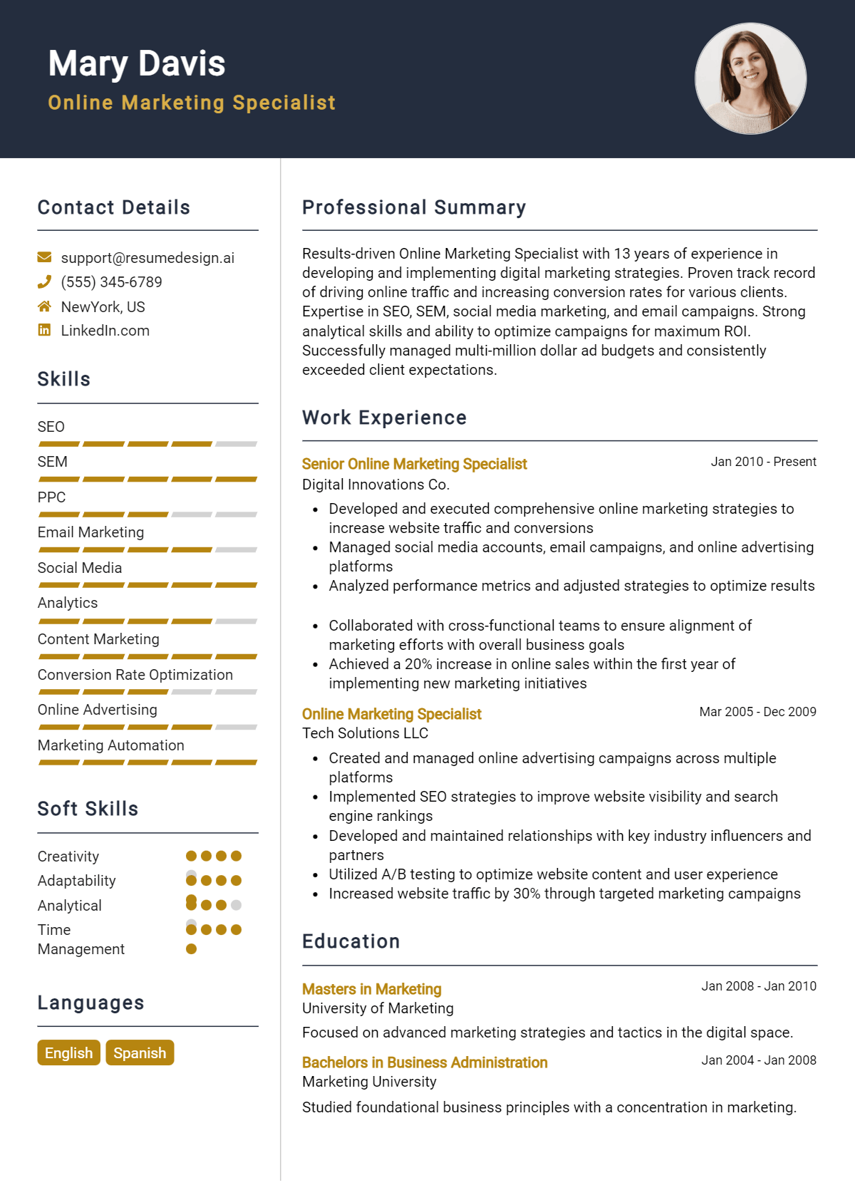 Online Marketing Specialist Resume Example