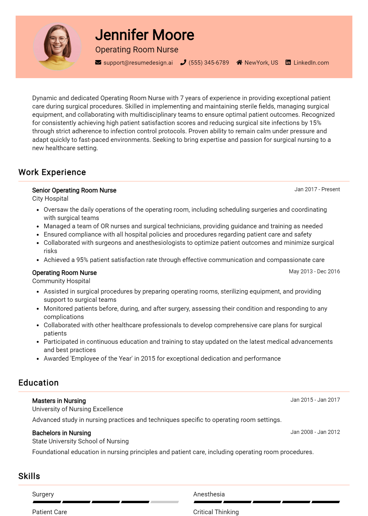 Operating Room Nurse Resume Example