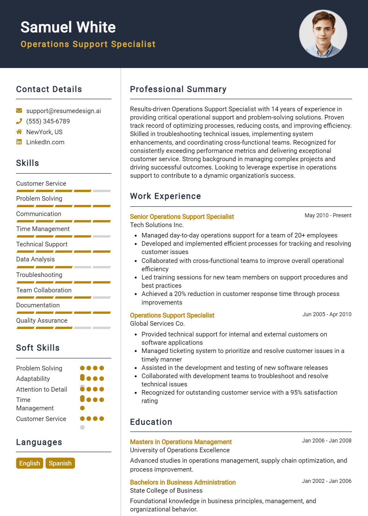 Operations Support Specialist Resume Example