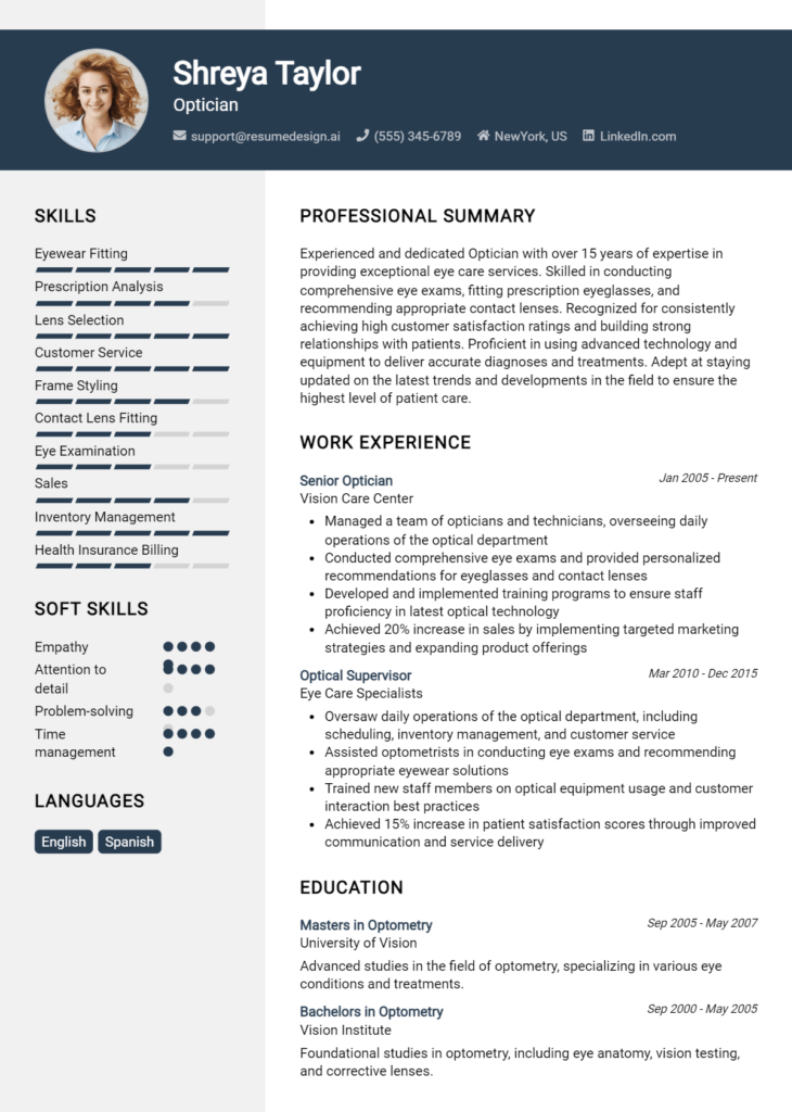 Optician Resume Example