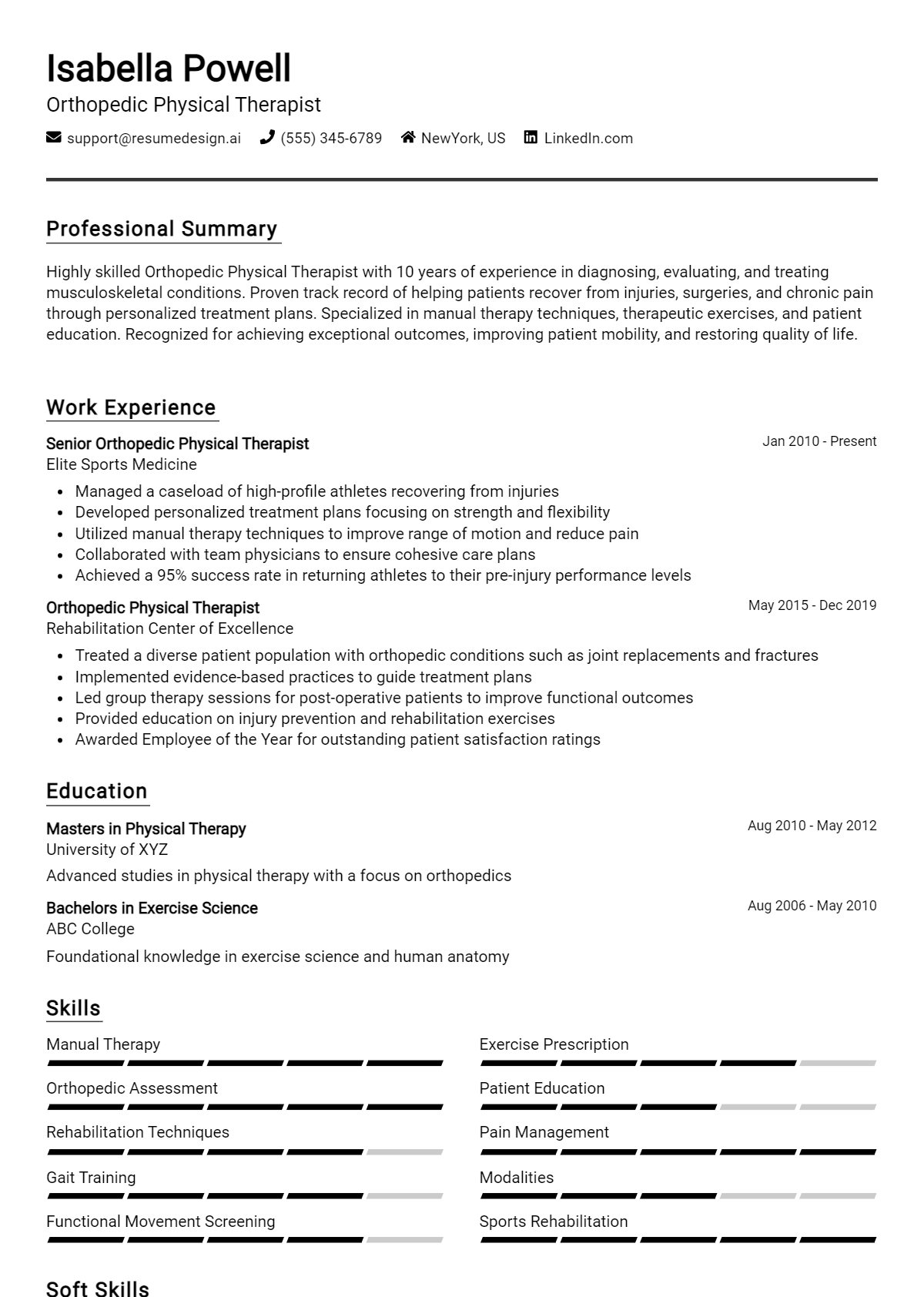 Orthopedic Physical Therapist Resume Example