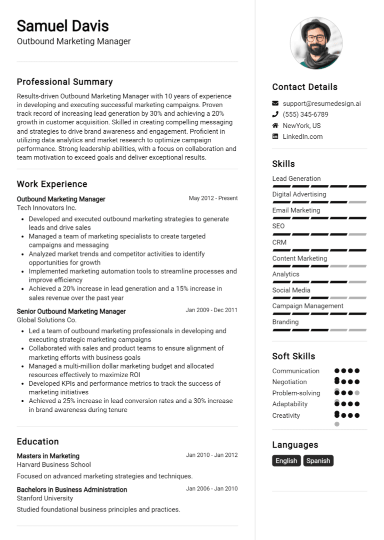 21 Outbound Marketing Manager Resume Examples And Templates for 2025