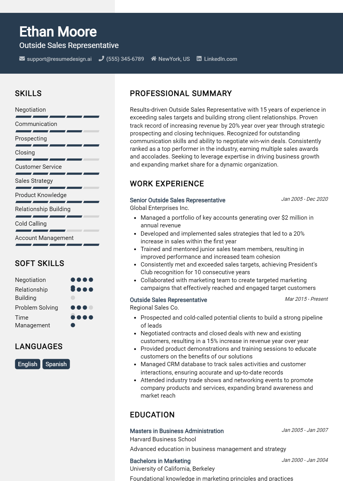 Outside Sales Representative Resume Example