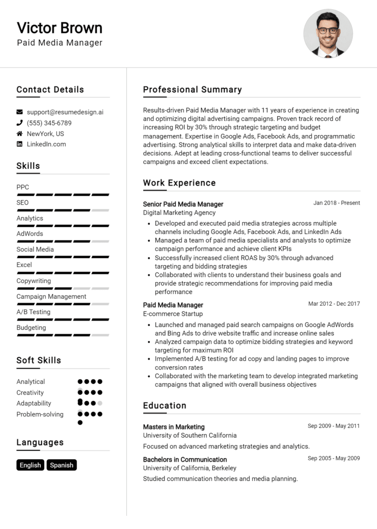20 Paid Media Manager Resume Examples And Templates for 2025