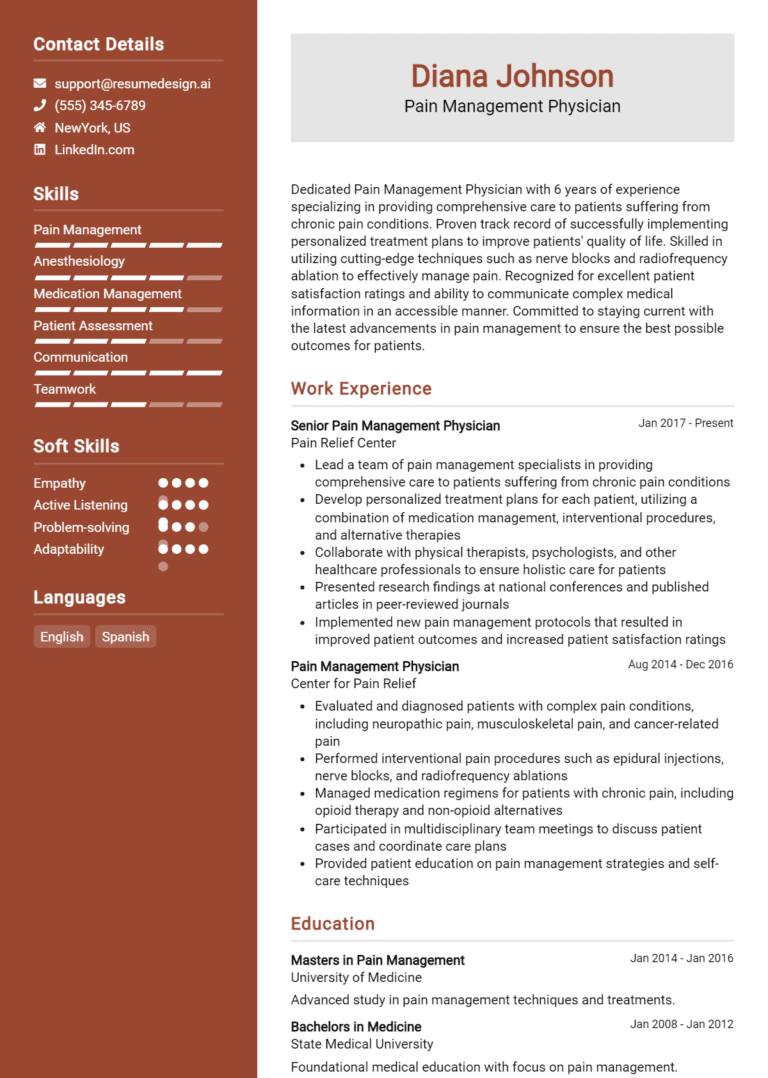 35 Pain Management Physician Resume Examples And Templates for 2025 [Guide]
