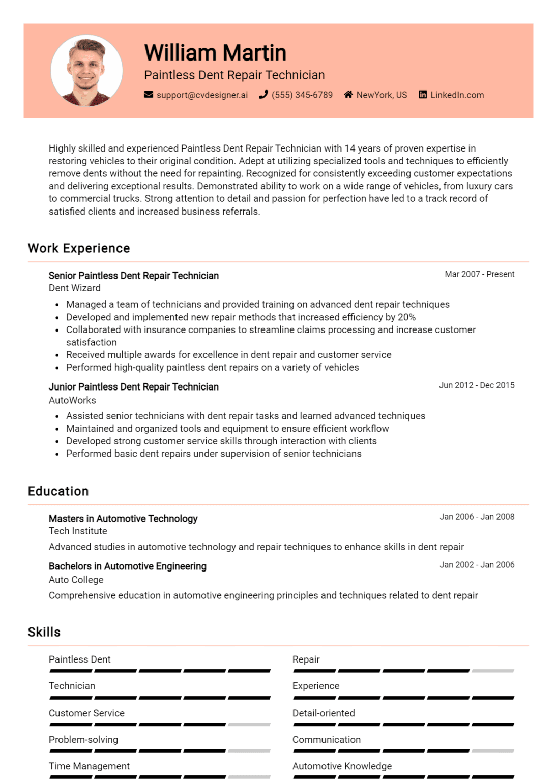 23 Auto Body Repair Technician - Paintless Dent Repair Technician Resume Example 1095x1536 