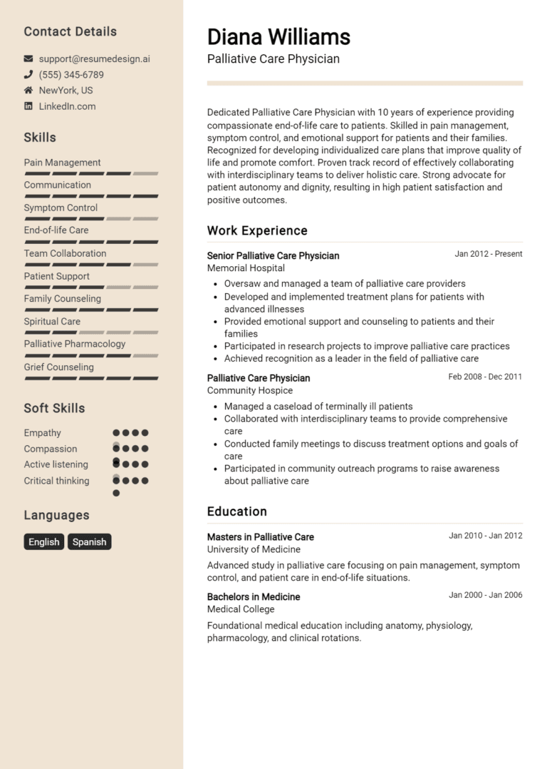 35 Palliative Care Physician Resume Examples And Templates for 2025
