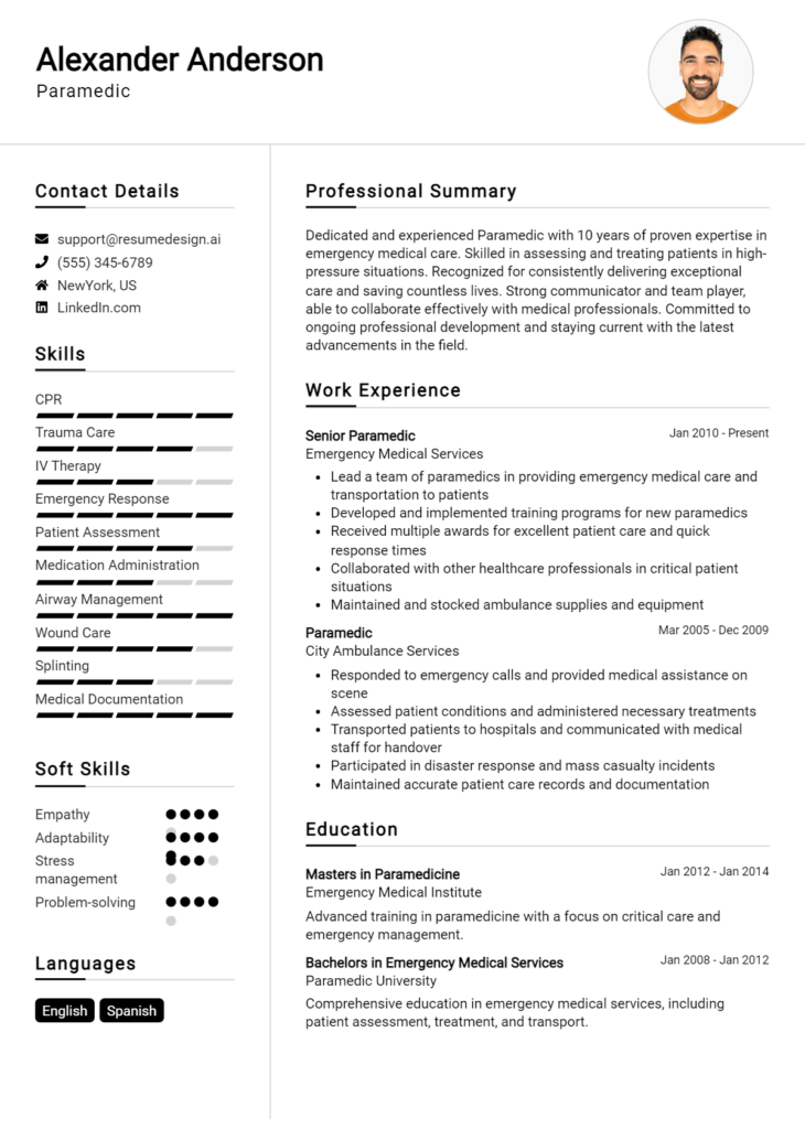 Paramedic Resume Example