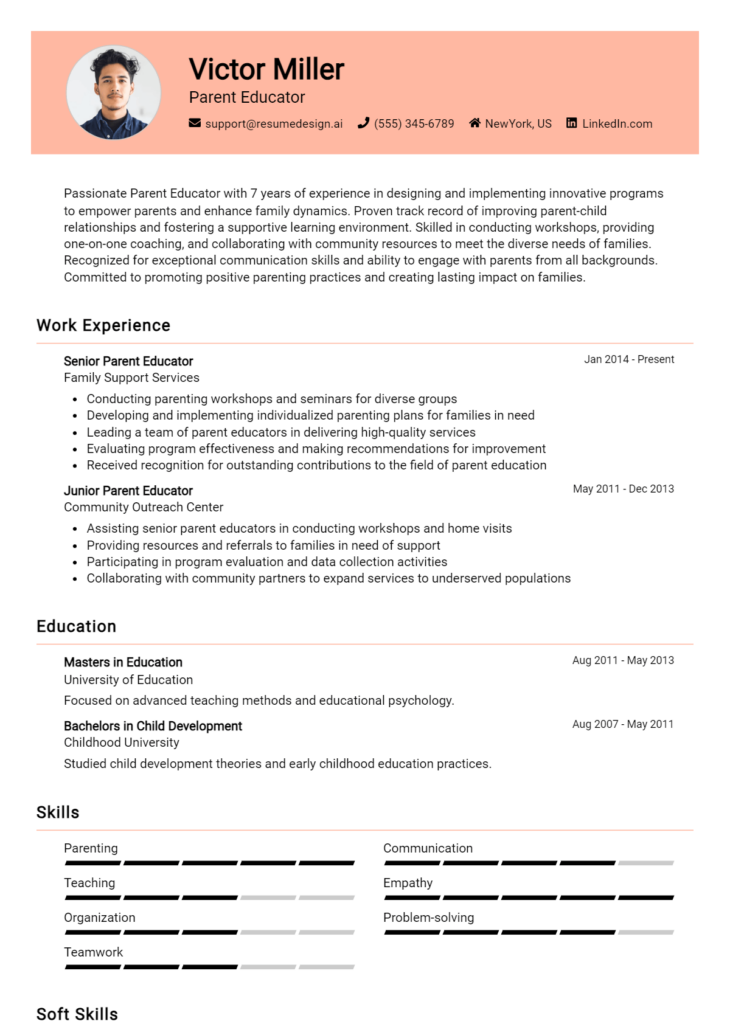 Parent Educator Resume Example