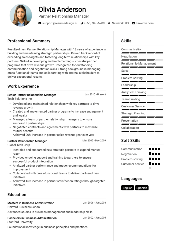 Partner Relationship Manager Resume Example