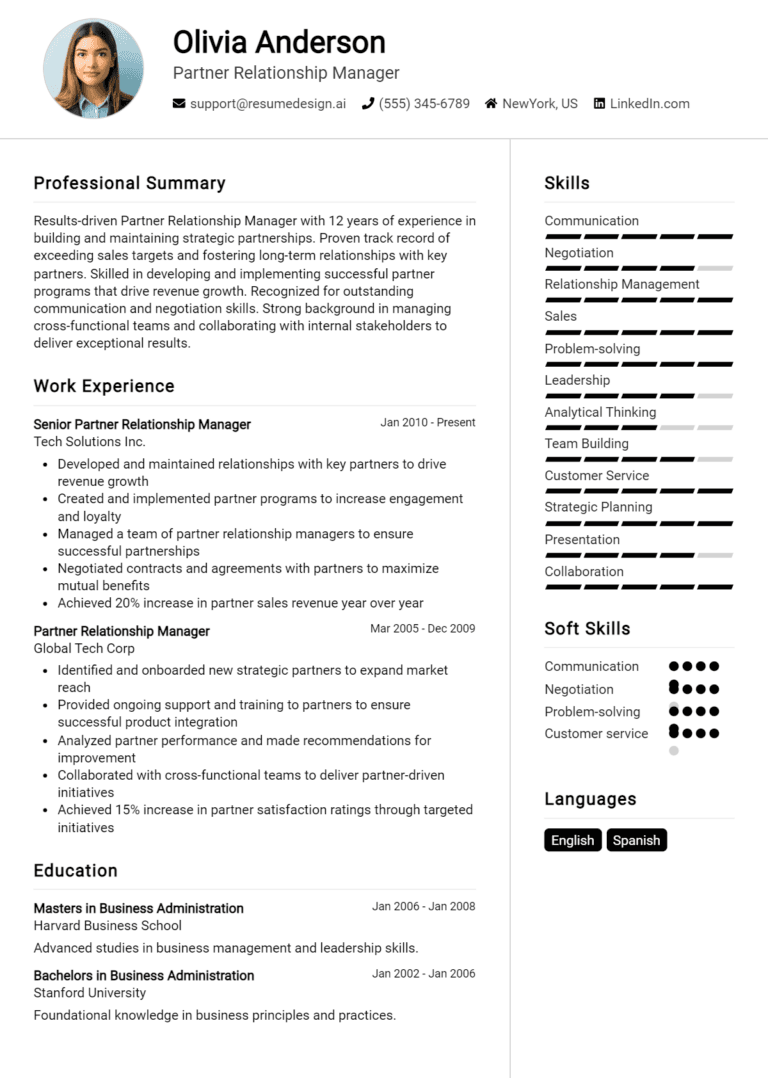 27 Partner Relationship Manager Resume Examples And Templates for 2025: Top Tips