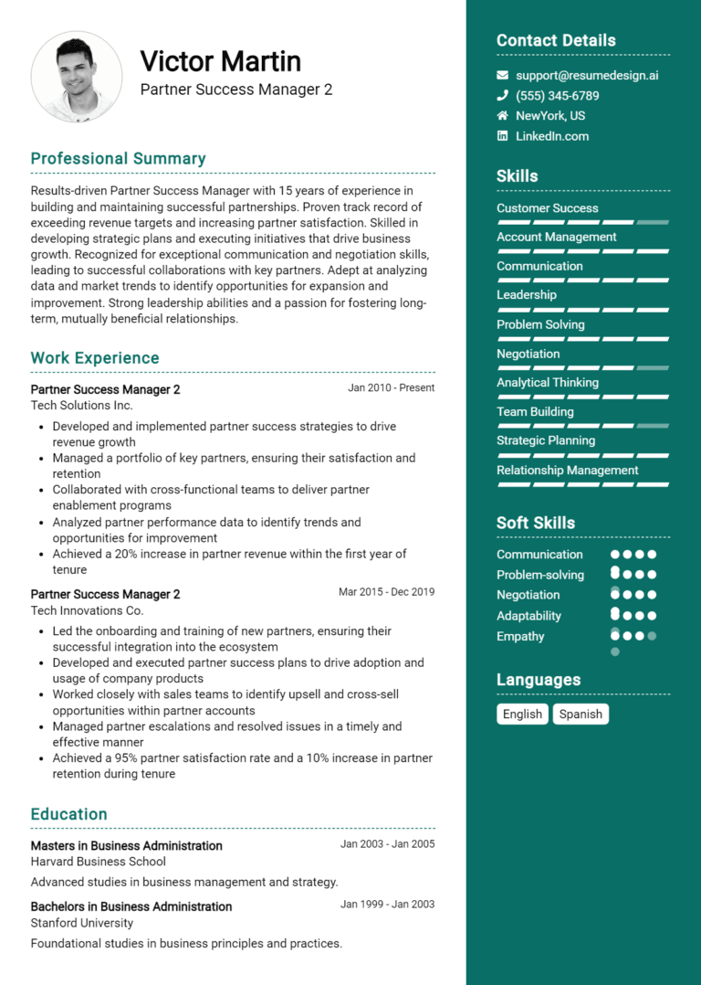 15 Partner Success Manager Resume Examples And Templates for 2025