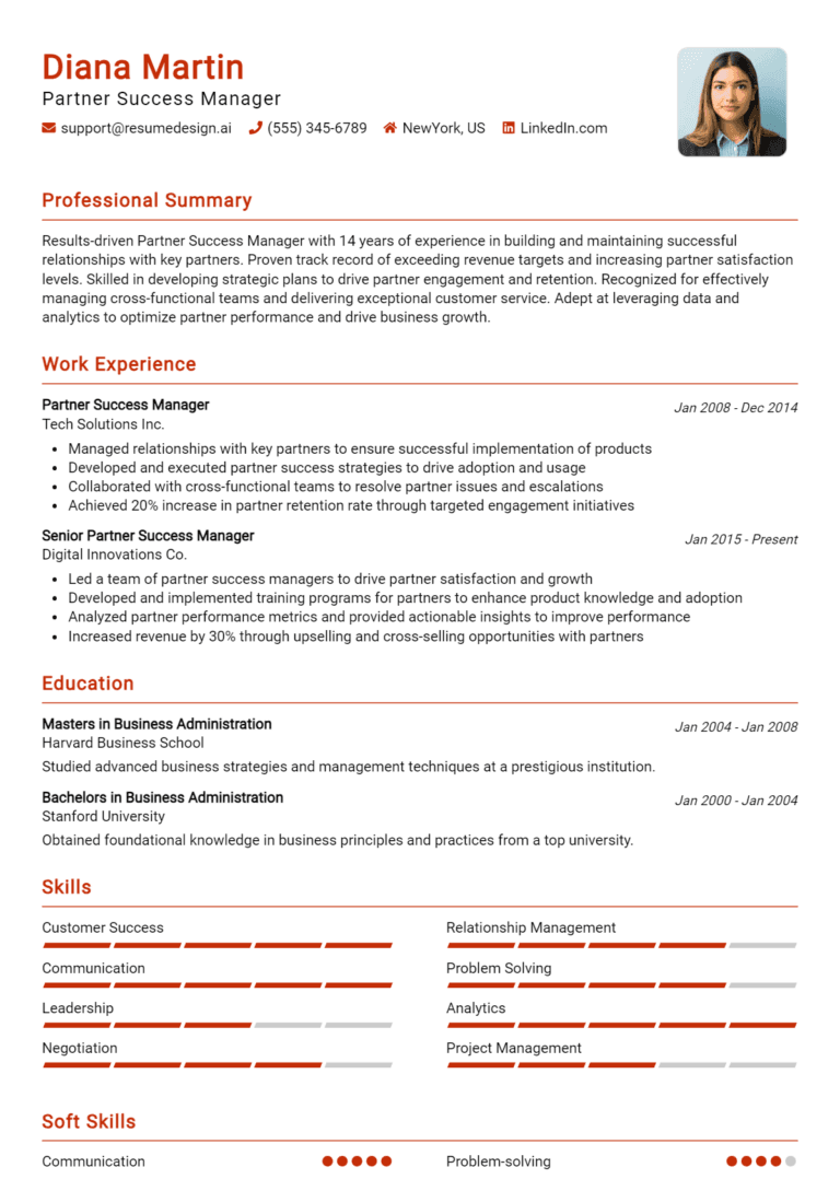19 Partner Success Manager Resume Examples And Templates for 2025: Expert Tips
