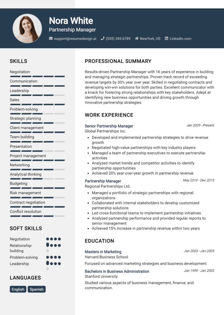 15 Partnership Manager Resume Examples And Templates for 2025