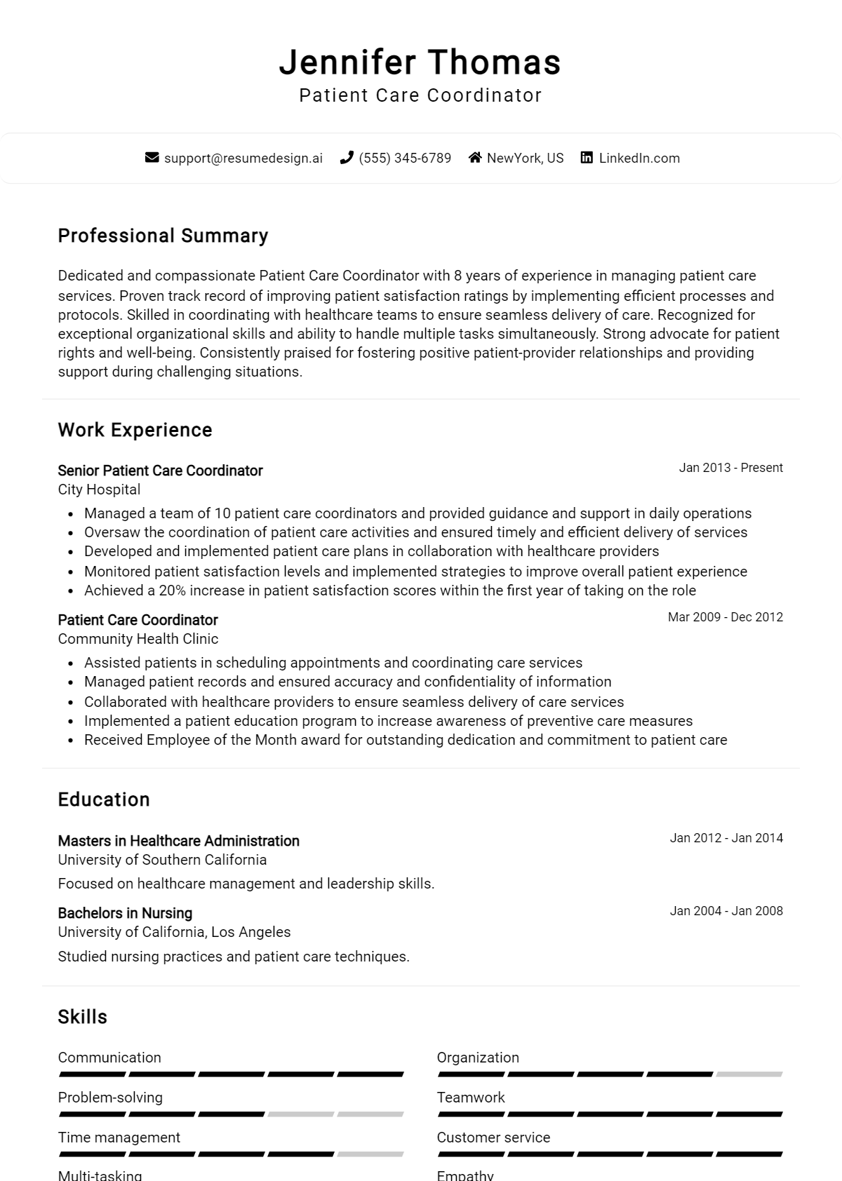 Patient Care Coordinator Resume Example