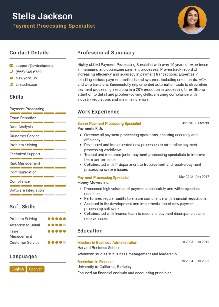 13 Payment Processing Specialist Resume Examples And Templates for 2025