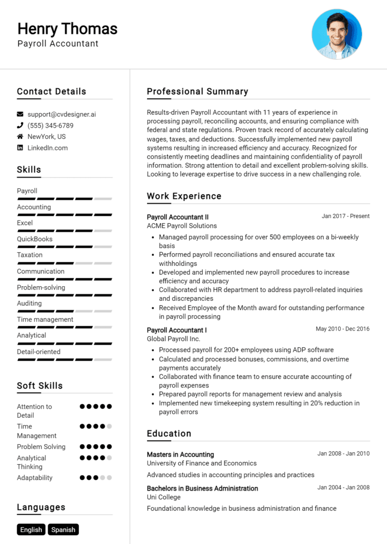 18 Payroll Accountant Resume Examples And Templates for 2025: Best Tips