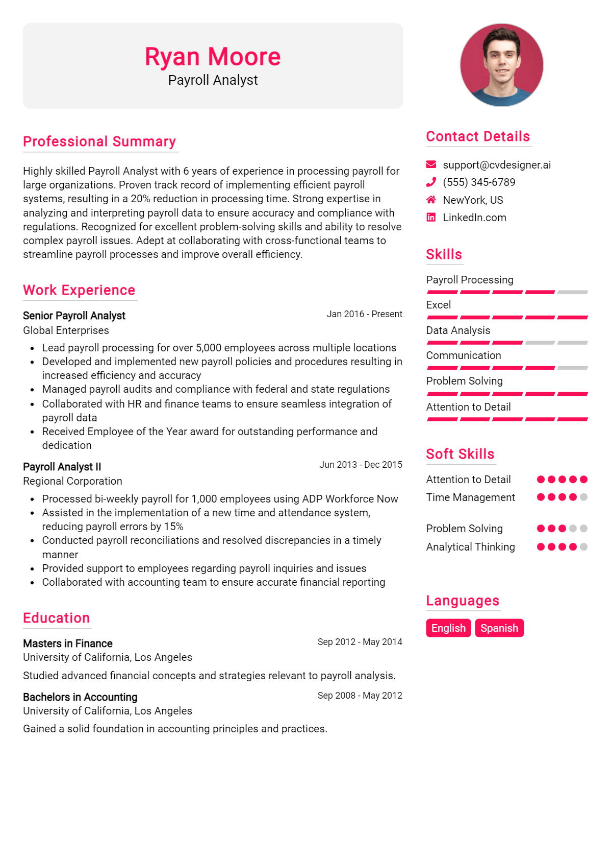 Payroll Analyst Resume Example