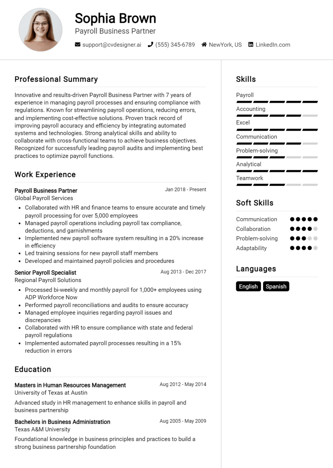 18 Payroll Manager Resume Examples And Templates for 2024 - ResumeDesign.ai