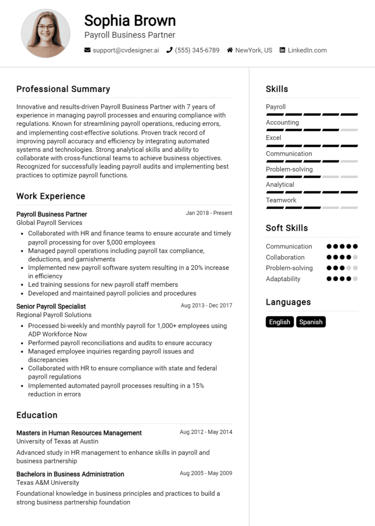 18 Payroll Business Partner Resume Examples And Templates for 2025